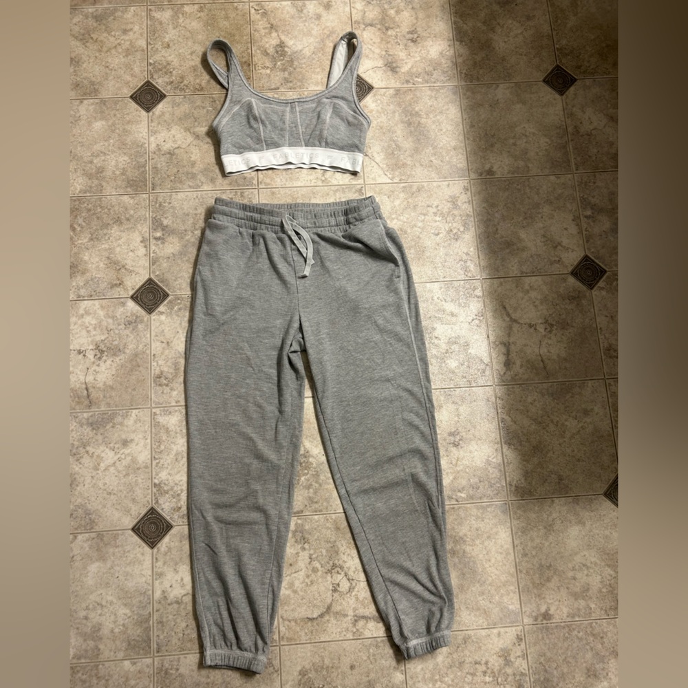 Fabletics Light Gray Waffle Loungewear Set